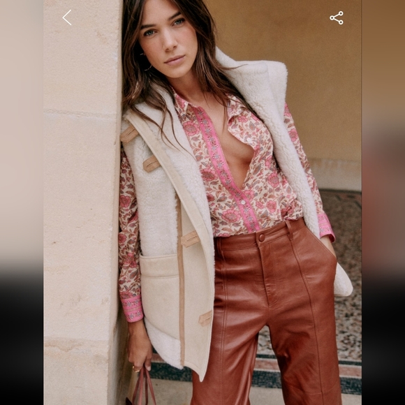 Sezane Pierro Silk/Cotton Blue Floral Button-Up Blouse - Picture 3 of 7